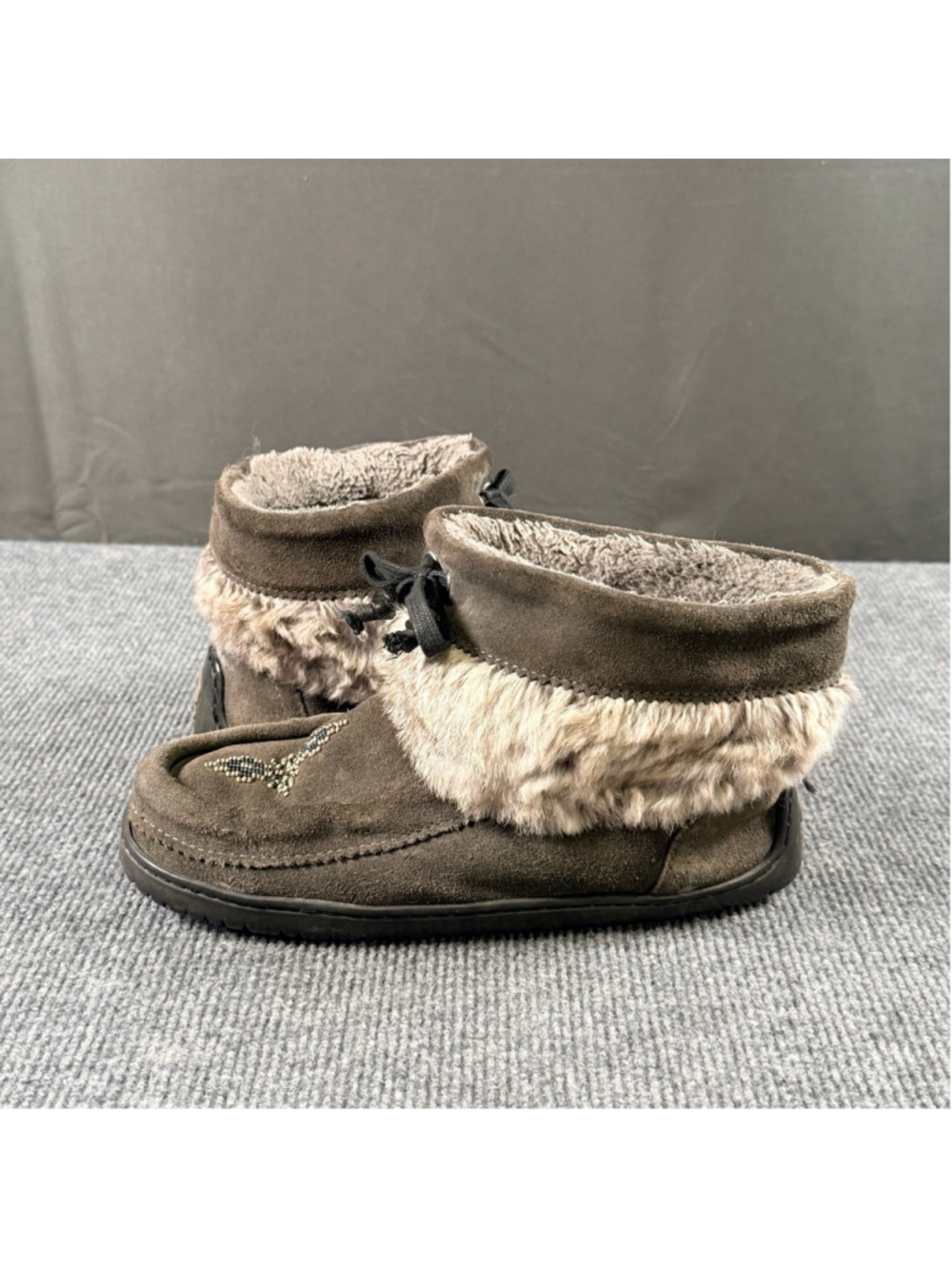 Manitobah Mukluks Womens 7 Beaded Vibram Suede Fur Trim Cozy Mukluk Boots Brown - Picture 7 of 12